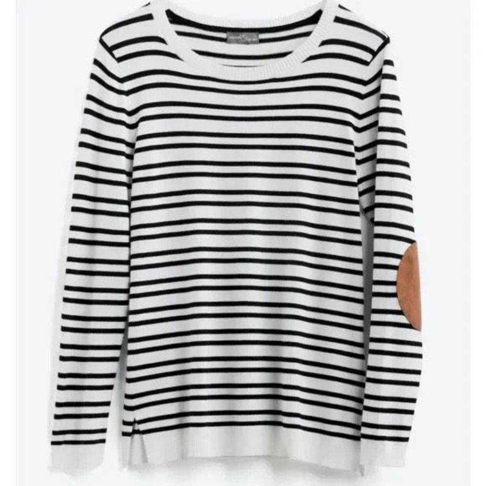 NWT Market & Spruce Aubree elbow patch striped crewneck sweater large petite
